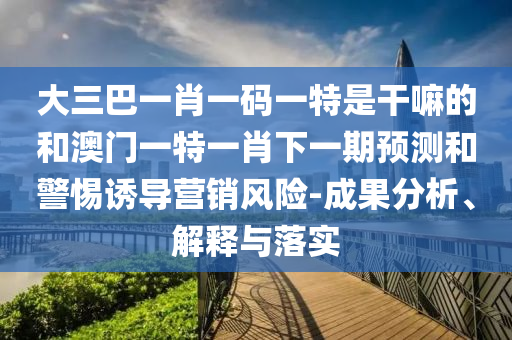 大三巴一肖一碼一特是干嘛的和澳門一特一肖下一期預測和警惕誘導營銷風險-成果分析、解釋與落實