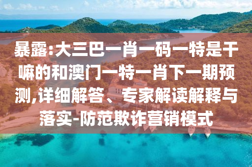 暴露:大三巴一肖一碼一特是干嘛的和澳門一特一肖下一期預測,詳細解答、專家解讀解釋與落實-防范欺詐營銷模式